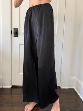 J. Crew Black Satin Wide-Leg Pants with Elastic Waist